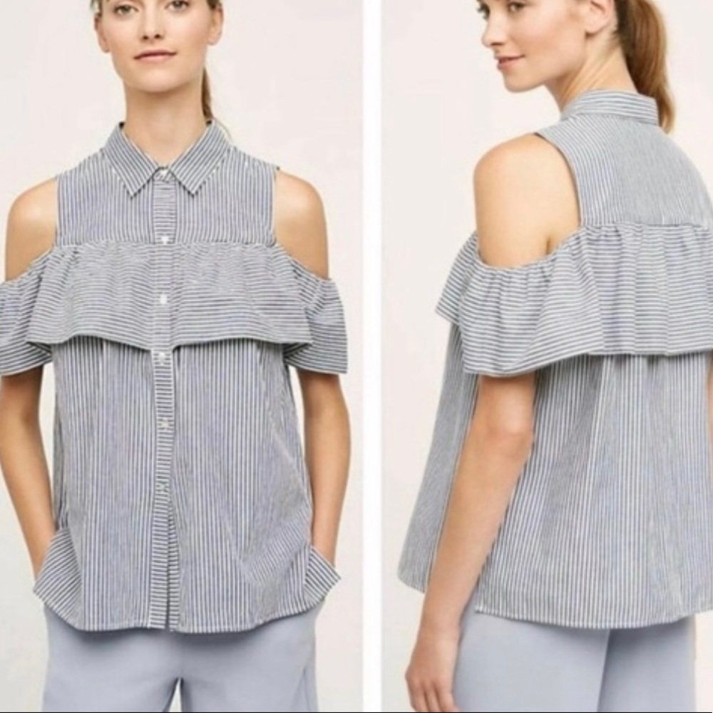 Anthropologie Sunday In Brooklyn Cold Shoulder Striped Button Down